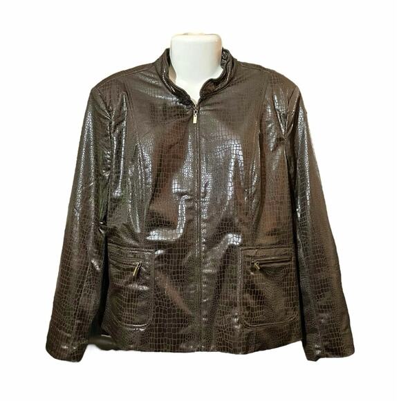 Joni B. Women's Brown Snakeskin Faux Leather Full Zip Jacket W/ Pockets Size XL - Picture 1 of 9